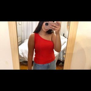Red One Shoulder Cropped Top